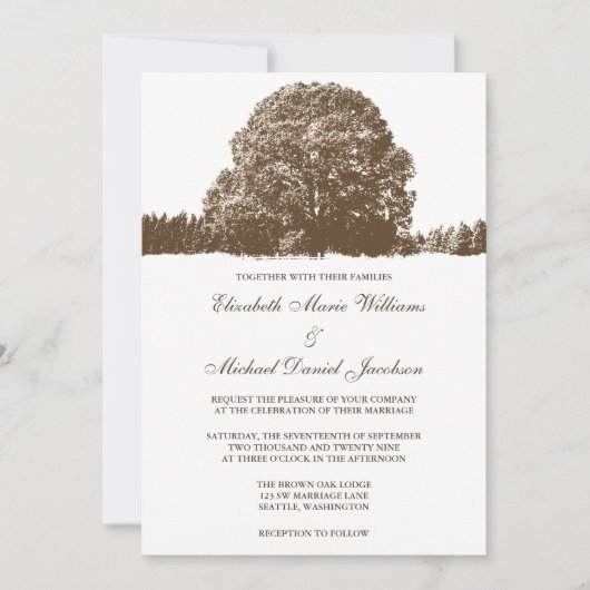 Bruine eikenboom - Dall Wedding Invitations Kaart (Voorkant)