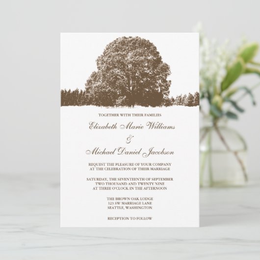 Bruine eikenboom - Dall Wedding Invitations Kaart (Staand voorkant)