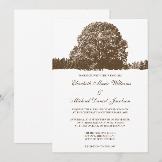 Bruine eikenboom - Dall Wedding Invitations Kaart (Voorkant / Achterkant)