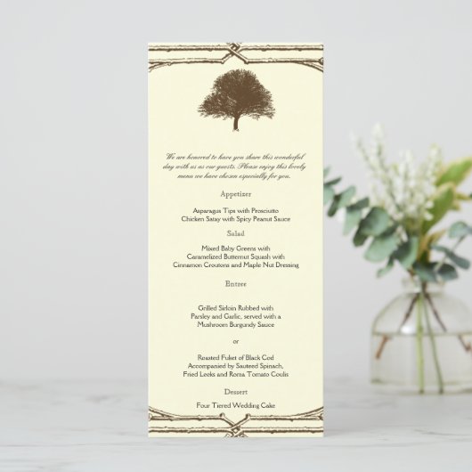 bruine eikenboom op crème bruiloft Menu (Staand voorkant)