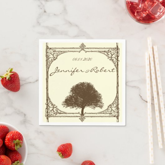  bruine eikenboom op crèmebruiloft servet (Insitu)