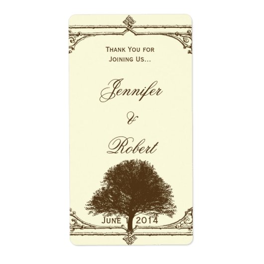  bruine eikenboom op roomwijnetiket etiket (Voorkant)