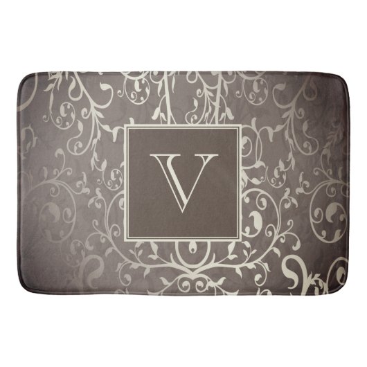 Bruine Elegante Bloei Monogram Badmat (Voorkant)