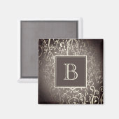 Bruine Elegante Bloeiende Monogram Magneet (Voorkant / Achterkant)