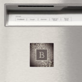 Bruine Elegante Bloeiende Monogram Magneet (Insitu (Vaatwasser))