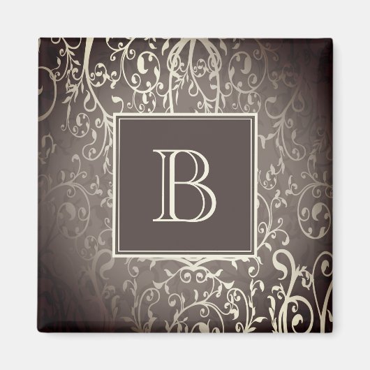 Bruine Elegante Bloeiende Monogram Magneet (Voorkant)