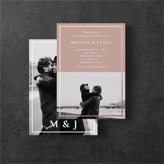 Bruine Elegante Calligrafie Foto Bruiloft Folie Uitnodiging