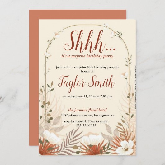 Bruine elegante uitnodiging voor een verrassingsfe (Voorkant / Achterkant)