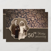 Bruine elegante uitnodigingen voor 50-jarig jubile (Voorkant / Achterkant)