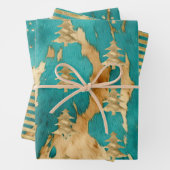 Bruine Emerald Gouden Kerstboom Sparkle Inpakpapier Vel (In situ)