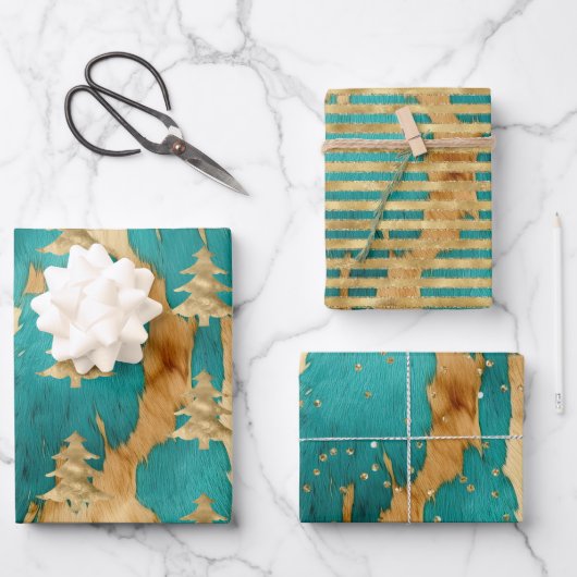 Bruine Emerald Gouden Kerstboom Sparkle Inpakpapier Vel (Voorkant)