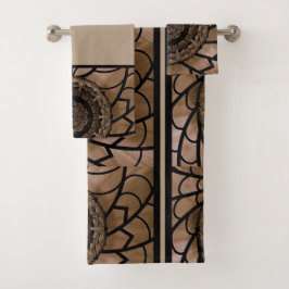 Bruine en beige abstracte bloem badhanddoek set bad handdoek