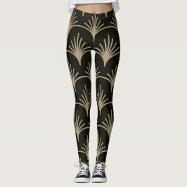 Bruine en beige Art Deco Design Broek Leggings