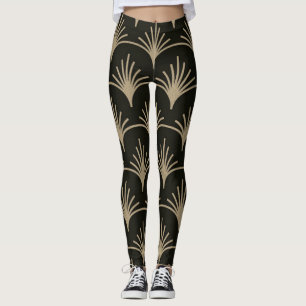 Bruine en beige Art Deco Design Broek Leggings
