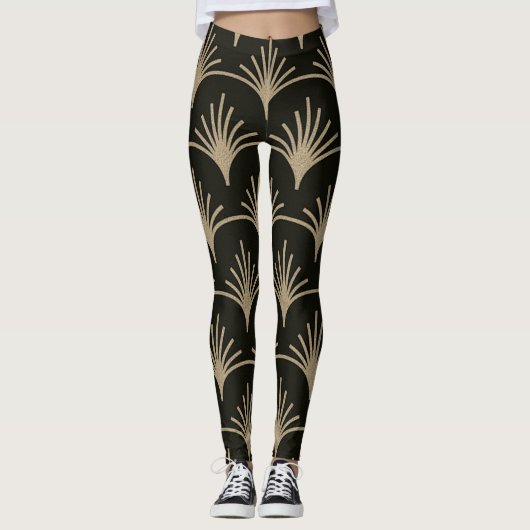 Bruine en beige Art Deco Design Broek Leggings (Voorkant)