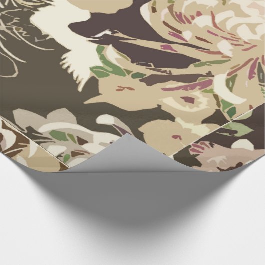  bruine en beige bloemen en vogels cadeaupapier (Hoek)