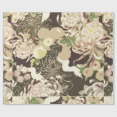 bruine en beige bloemen en vogels cadeaupapier (Vlak)