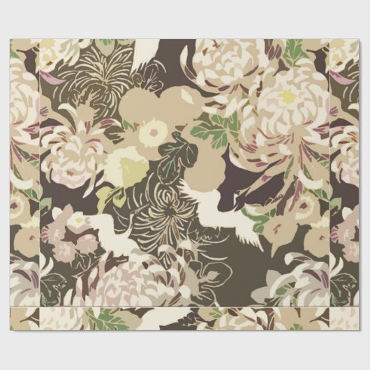 bruine en beige bloemen en vogels cadeaupapier (Vlak)