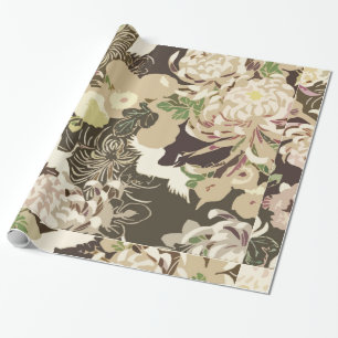 bruine en beige bloemen en vogels cadeaupapier