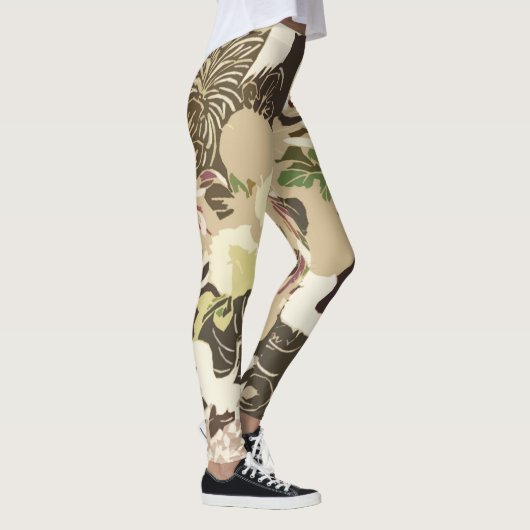  bruine en beige bloemen en vogels leggings (Rechts)