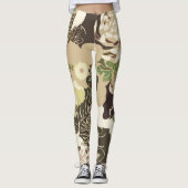  bruine en beige bloemen en vogels leggings (Voorkant)