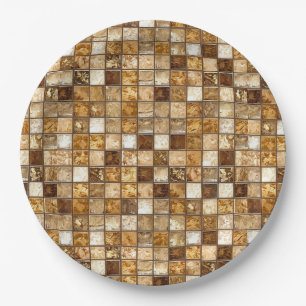 Bruine en beige mozaïektegelwand papieren bordje