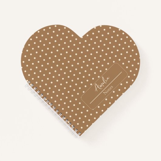 Bruine en beige polka stippen hart notitieboek (Voorkant)