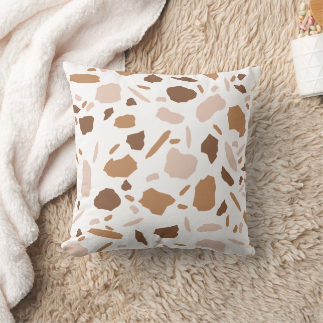 Bruine en beige taupe terrazzo kussen (Deken)