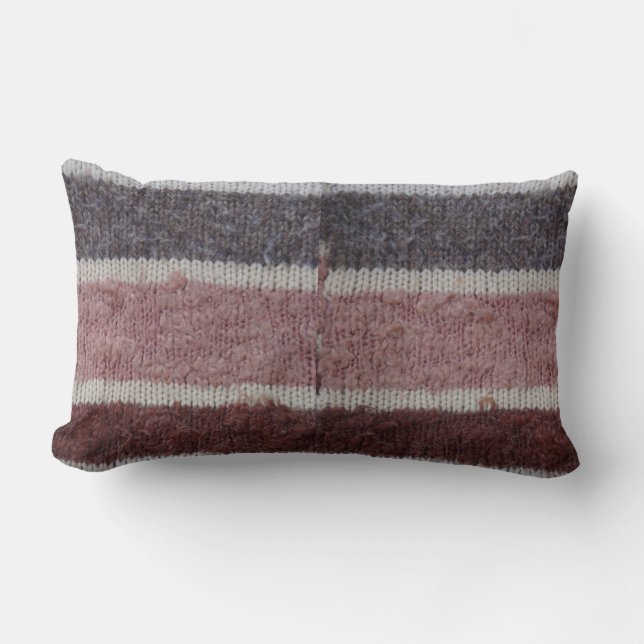 Bruine en Bigge hand gebreide strepen Kussen (Voorkant)