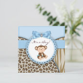 Bruine en blauwe aap Baby Boy Shower Kaart (Staand voorkant)