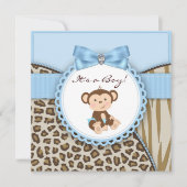 Bruine en blauwe aap Baby Boy Shower Kaart (Voorkant)