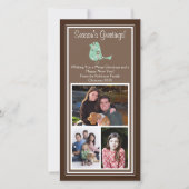 Bruine en blauwe bloemrijke vogel Kerst 3 foto kaa Feestdagenkaart (Voorkant)