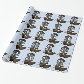 Bruine en blauwe cowboylaars cadeauverpakking cadeaupapier