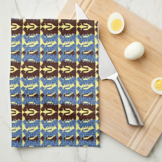 Bruine en blauwe figuren keukenhanddoek (Quarter Fold)