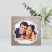 Bruine en Blauwe Foto Moderne Save the Date (Staand voorkant)