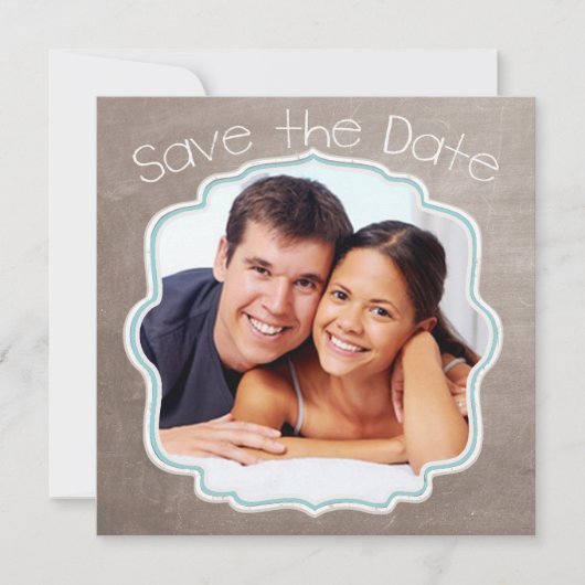 Bruine en Blauwe Foto Moderne Save the Date (Voorkant)