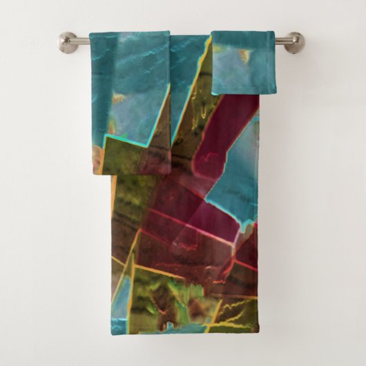 Bruine en blauwe gespikkelde uitziende gesneden wa bad handdoek (Insitu)