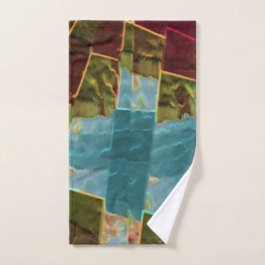 Bruine en blauwe gespikkelde uitziende gesneden wa bad handdoek (Handdoek)