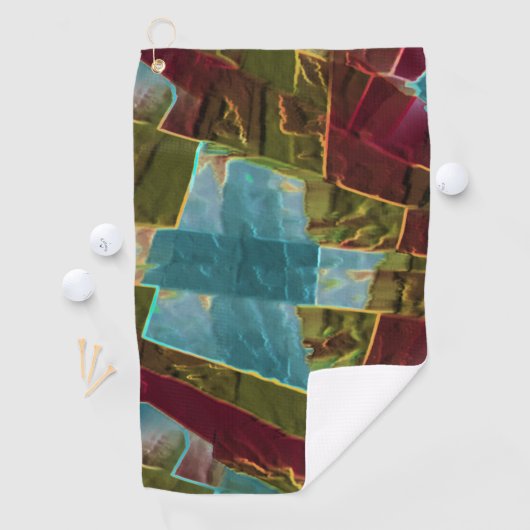 Bruine en blauwe gespikkelde uitziende gesneden wa golfhanddoek (Insitu)