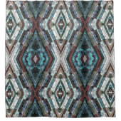 Bruine en blauwe kaleidoscoop douchegordijn (Voorkant)