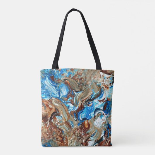 Bruine en blauwe kunsttas tote bag (Achterkant)