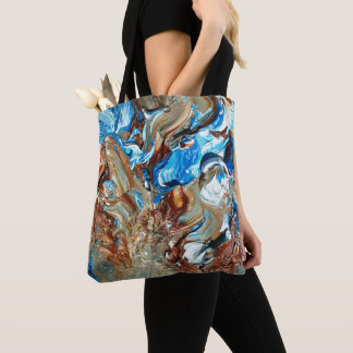 Bruine en blauwe kunsttas tote bag