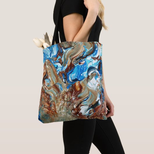 Bruine en blauwe kunsttas tote bag (Dichtbij)