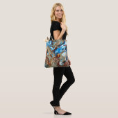 Bruine en blauwe kunsttas tote bag (Op model)