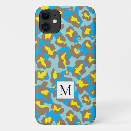 Bruine en blauwe luipaard dierlijke print en monog Case-Mate iPhone case (Achterkant)