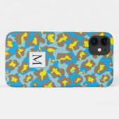 Bruine en blauwe luipaard dierlijke print en monog Case-Mate iPhone case (Achterkant (horizontaal))