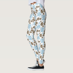 Bruine en blauwe madeliefjes met witte achtergrond leggings