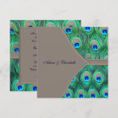 Bruine en blauwe pauw bruiloft kaart (Voorkant / Achterkant)