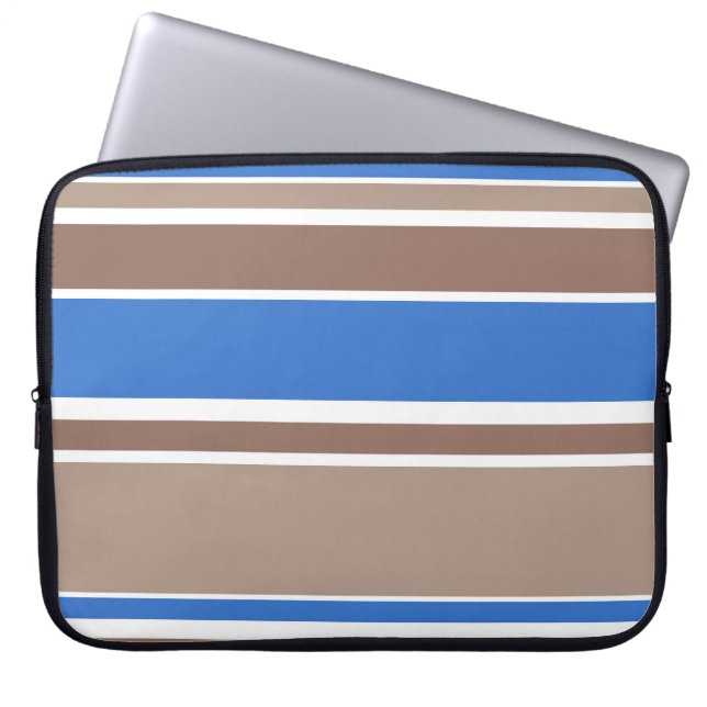 Bruine en blauwe strepen laptop sleeve (Voorkant)