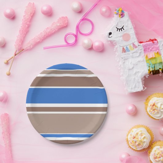 Bruine en blauwe strepen papieren bordje (Feest)